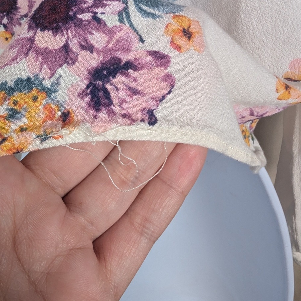 Rewind Floral Long Sleeve Peasant Top Cream Purple Tie Front Blouse Medium - Picture 5 of 10